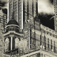 Surreal frog's perspective of City Hall in NYC in monochrome tones
