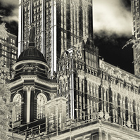 Surreal frog's perspective of City Hall in NYC in monochrome tones