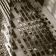 Brownstones in frog perspective in monochrome brown tones