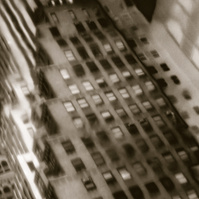 Brownstones in frog perspective in monochrome brown tones