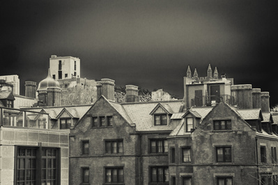 Rooftops in Chelsea, NYC in monochrome tones.  