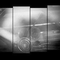 Staggered film strip of vintage car dashboard and steering wheel