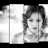 Staggered film strip of pale skinned young woman with vintage hairstyle gazing in thought