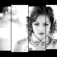 Staggered film strip of pale skinned young woman with vintage hairstyle gazing in thought