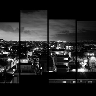 Staggered film strip of Los Angeles, Venice’ homes at night and seen from above