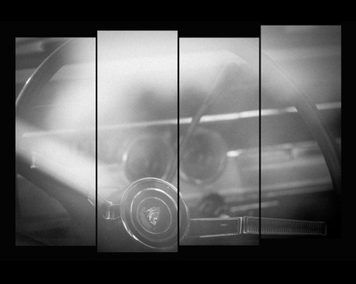Staggered film strip of vintage car dashboard and steering wheel