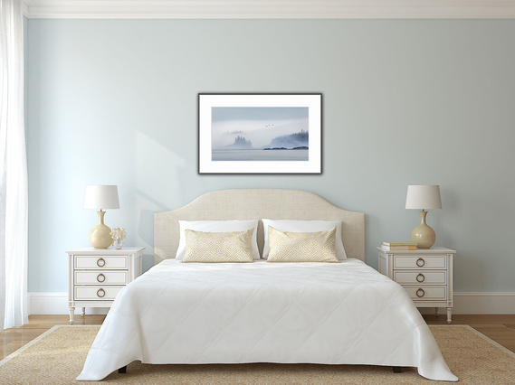 The bedroom is a place for quiet and calm. Bring the Maine coast with its hushed foggy landscape and soaring birds into your room for a restful night's sleep. 