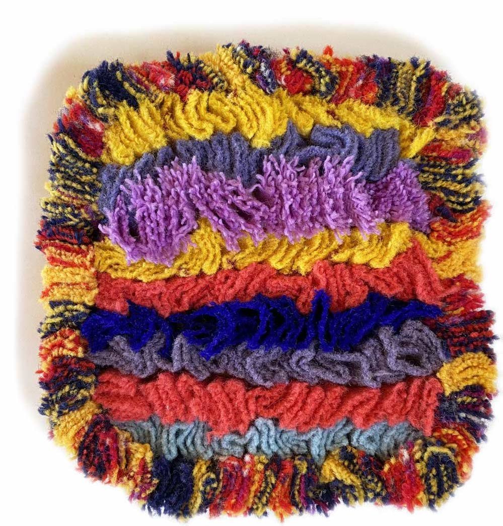What you can make in Shirret: use my special crochet needle, shirret cord, to make luxury mug mat pattern from fabric scraps, new in crochet.