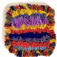 What you can make in Shirret: use my special crochet needle, shirret cord, to make luxury mug mat pattern from fabric scraps, new in crochet.