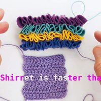 What you can make in Shirret: use my special crochet needle, shirret cord, watch my how-to crochet and how-to shirret to make luxury from old clothes and fabric scraps, new in crochet.