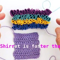 What you can make in Shirret: use my special crochet needle, shirret cord, watch my how-to crochet and how-to shirret to make luxury from old clothes and fabric scraps, new in crochet.