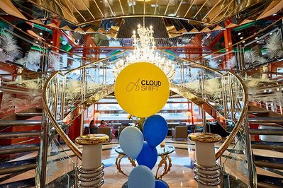 Party event photographer Josh Caius for Sunborn London Yacht Hotel corporate event, which is next door to ExCel Centre London. This is a photo of the setup before the event took place.
