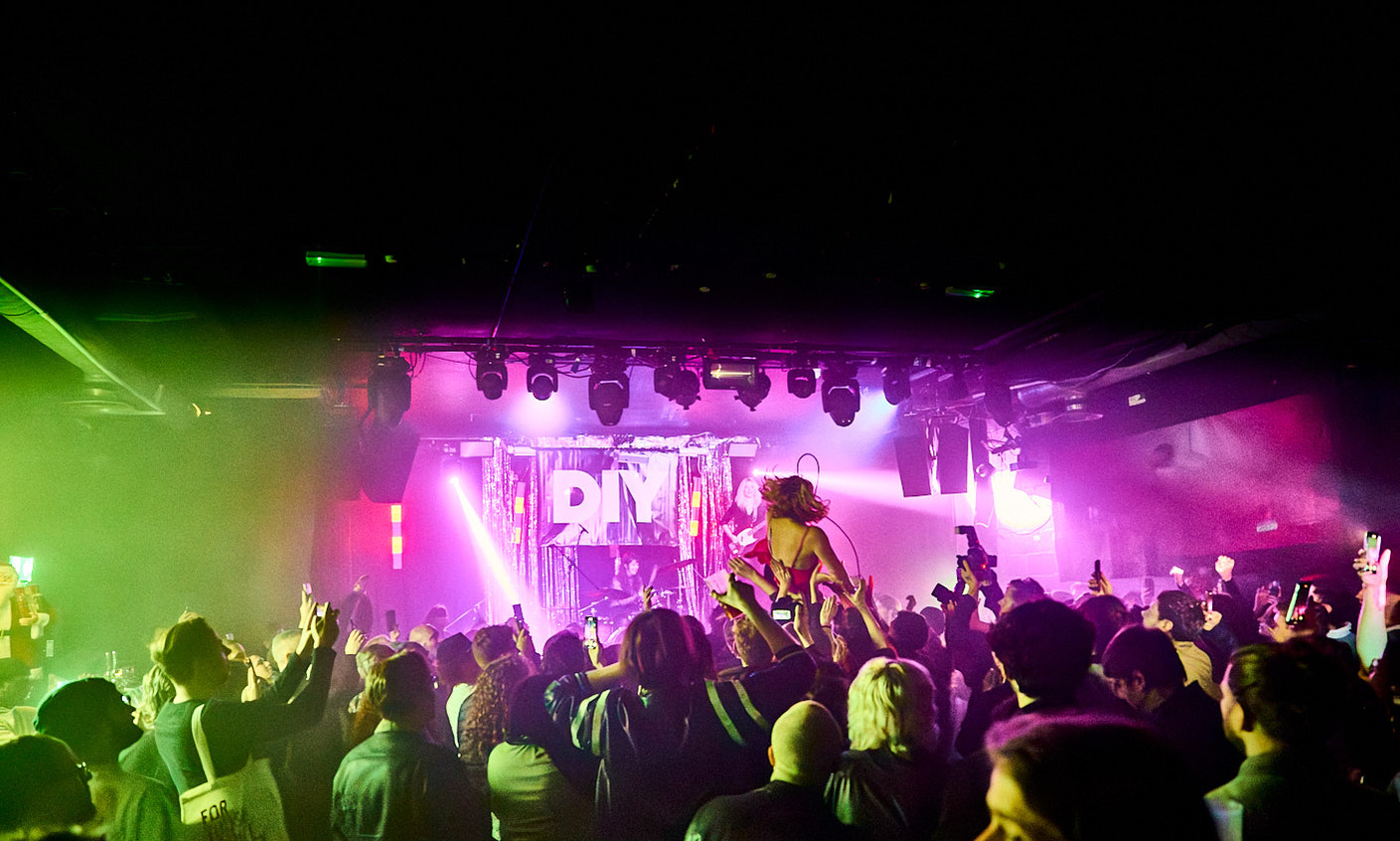 Lambrini Girls gig photography London with energised crowd 