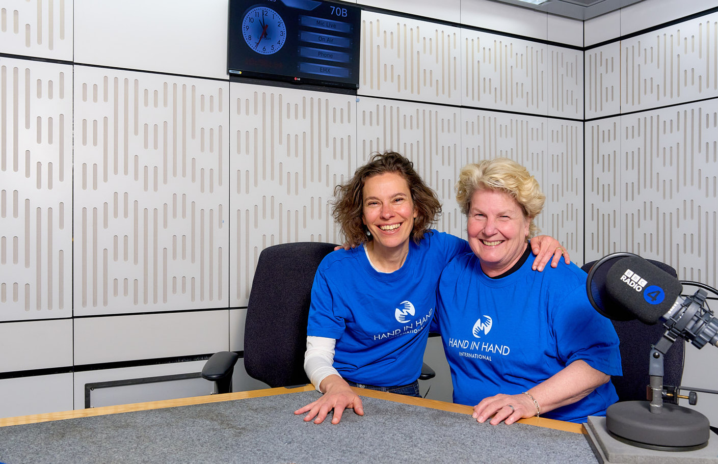 Sandi Toksvig and Dorothea Arndt photographed by Josh Caius at the BBC Broadcasting House, for Hand in Hand International radio appeal.