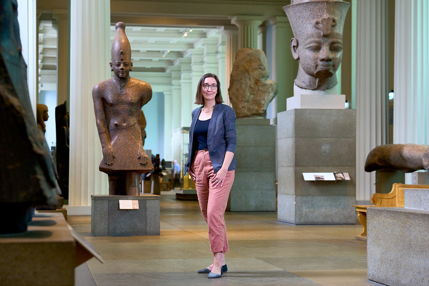 Josh Caius photographer taking portriats for press at The British Museum's Egyptian Sculpture gallery