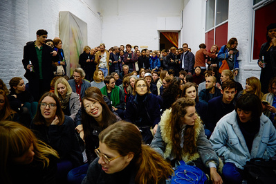 Audience participation at a contemporary art gallery event, photographed by corporate photographer Josh Caius.