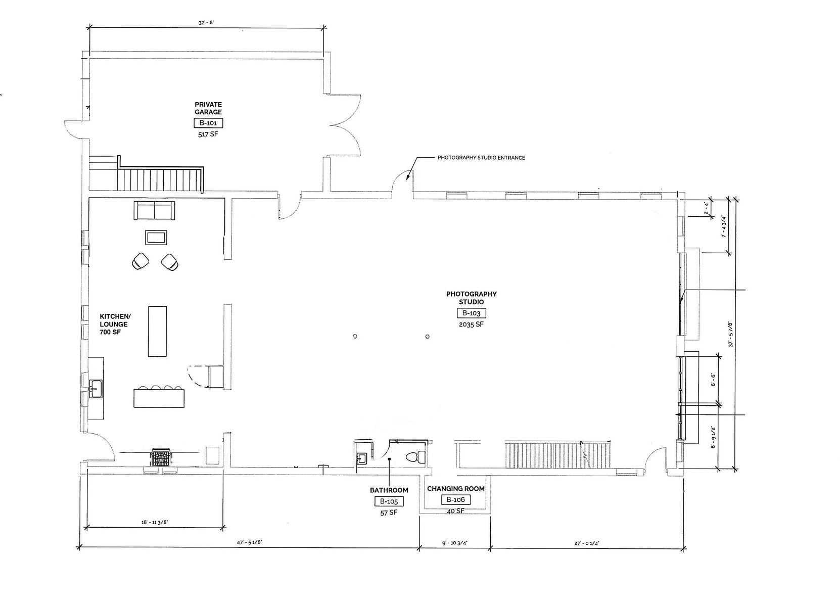 Overview of photo studio space available for daily rental with gear, lighting, grip, tethering station.