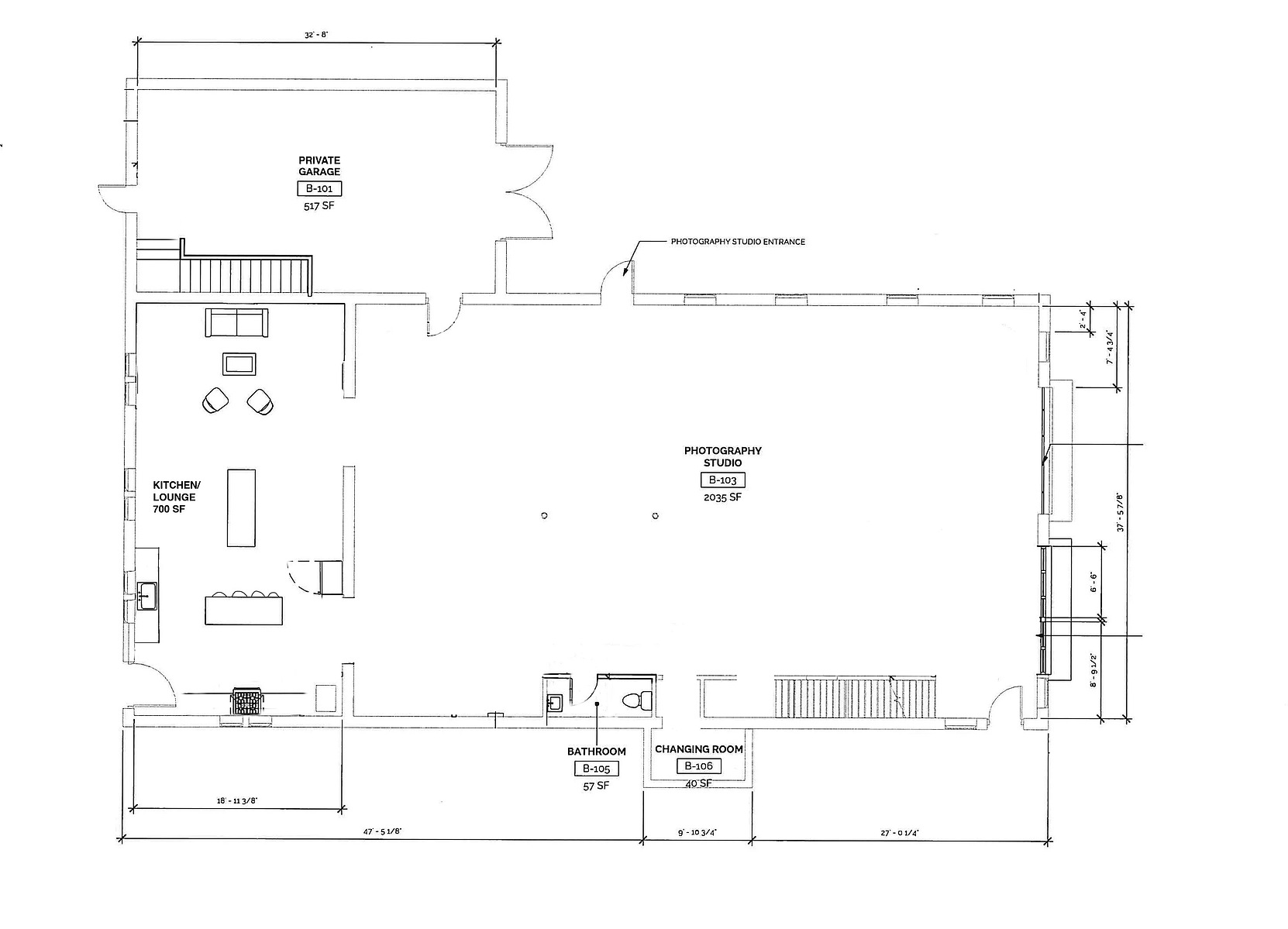 Overview of photo studio space available for daily rental with gear, lighting, grip, tethering station.