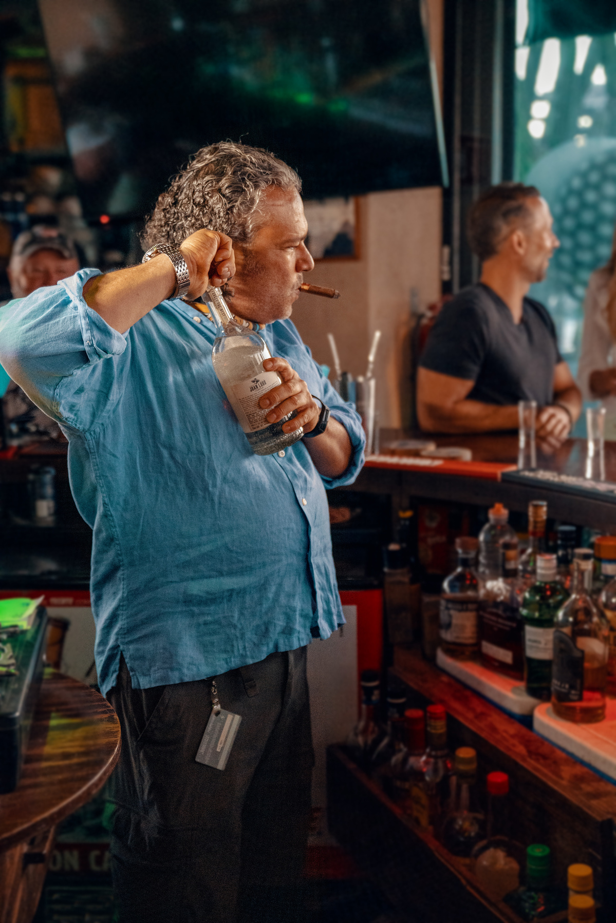 Bartender pours tequila for Juan Lobo Tequila at Usual Suspects Bar in Cabo Mexico.