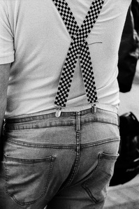 Photograph from Matthew Fleming's 'Mods' (2020) series. Taken at the Ribble Valley Mod Weekender (also known as the Clitheroe Scooter Festival/Rally), Clitheroe, Lancashire. Taken with Ilford HP5 35mm film. 