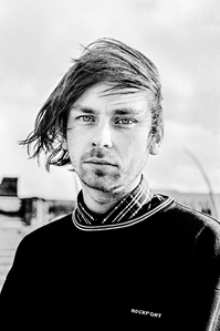 Cory Devine of The Dantevilles poses on Blackpool front.
Photograph from the series To Live and Die in Lancashire: Wet Paint by Matthew James Fleming. Taken with a Leica M6 and Ilford HP5 35mm film.