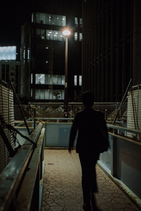 A man walks along a secluded pedestrian bridge in Ginza, Tokyo.
Photograph from the series Forbidden Colours by Matthew James Fleming. Taken with a Leica M6 and Kodak Portra 400.
