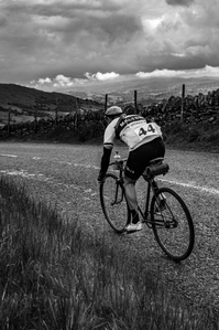 A cyclist descends downhill during the L'Ancienne challenge, part of the Veto Retro Series. Photo by Matthew Fleming, Lancashire. 