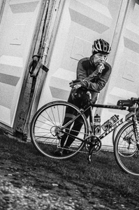 A cyclist waits nervously before starting their ride at the Fred Whitton Challenge cycle-sportive. Photo by Matthew Fleming, Lancashire.