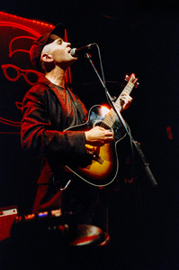 ​Jens Lekman (Secretly Canadian) performing live at legendary Manchester venue Band on the Wall, August 2017. Photograph by Matthew Fleming, shot with Leica M6 and Cinestill 800T.