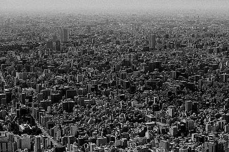 Looking out on Tokyo as the builds sprawl away into the distance.
From the photographic series "In Praise of Shadows". Shot on black and white film by photographer Matthew Fleming. 