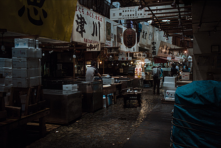 A small alley in the now closed Tsukiji Fish Market, Tokyo. 
Photograph from the series Forbidden Colours by Matthew James Fleming. Taken with a Leica M6 and Kodak Portra 800.
