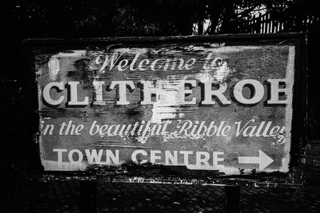 A tattered sign by the train station welcomes people to Clitheroe.
Photograph from the series To Live and Die in Lancashire: Wet Paint by Matthew James Fleming. Taken with a Leica M6 and Ilford HP5 35mm film.