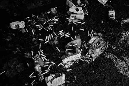 Nitrous Oxide bottles litter a car park, Preston.
Photograph from the series To Live and Die in Lancashire: Wet Paint by Matthew James Fleming. Taken with a Leica M6 and Ilford HP5 35mm film.