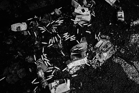 Nitrous Oxide bottles litter a car park, Preston.
Photograph from the series To Live and Die in Lancashire: Wet Paint by Matthew James Fleming. Taken with a Leica M6 and Ilford HP5 35mm film.