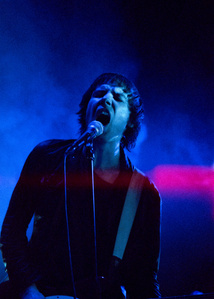 Ryan Jarman of The Cribs performing live at Preston Guild Hall, January 2018. Photograph by Matthew Fleming, shot with Nikon F100 and Cinestill 800T film.