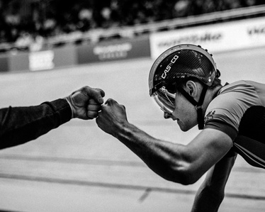 A cyclist before a track race at the Manchester Velodrome. Photo by Matthew Fleming, Lancashire.