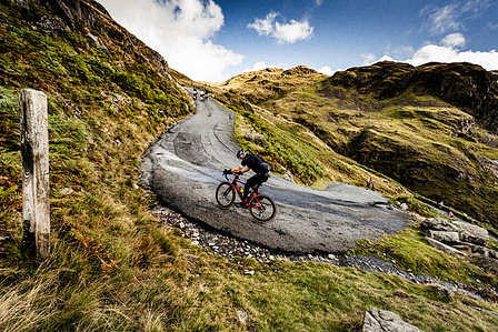A cyclist takes on the infamous Hardknott Pass hairpin, one of Britains toughest cycling climbs. Photo by Matthew Fleming, Lancashire. 
