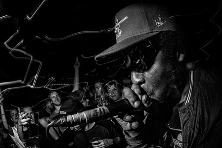 A shot of the crowd and T-Man during a performance at the Lancaster University (later: Underground) Electronic Dance Music Society LUEDMS. March 2015. Photograph by Matthew Fleming.