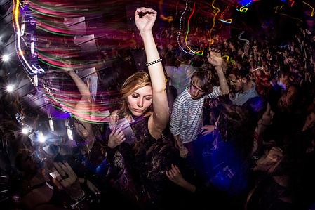 A shot of the crowd during a performance at the Lancaster University (later: Underground) Electronic Dance Music Society LUEDMS. March 2015. Photograph by Matthew Fleming.