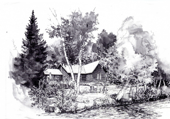 kathleen weldon, illustration, ink house, lac des seize iles, sixteen island lake
