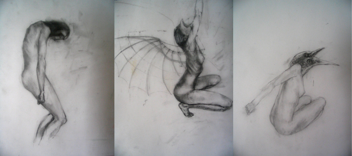 kathleen weldon, drawing, tryptich