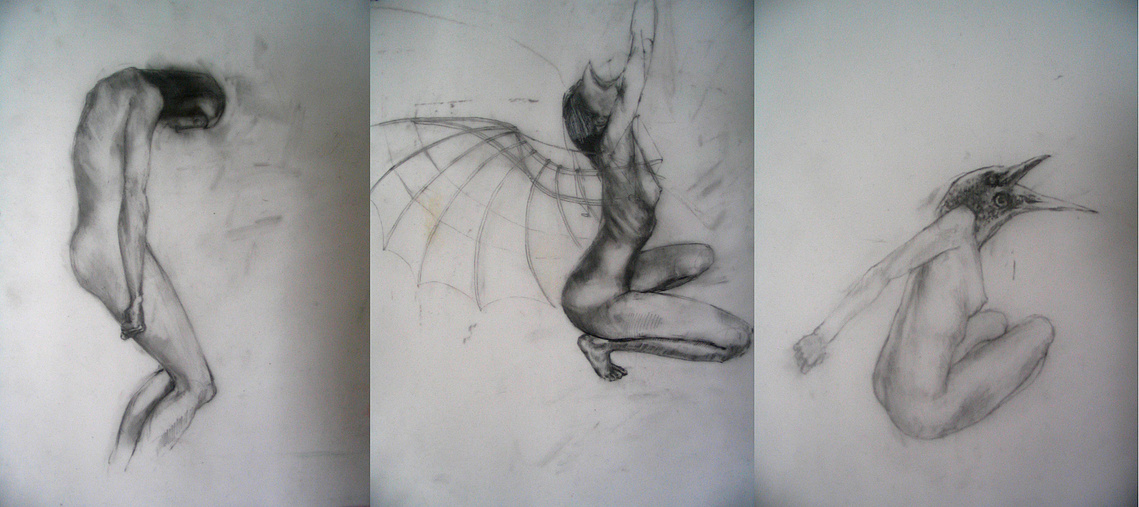 kathleen weldon, drawing, tryptich