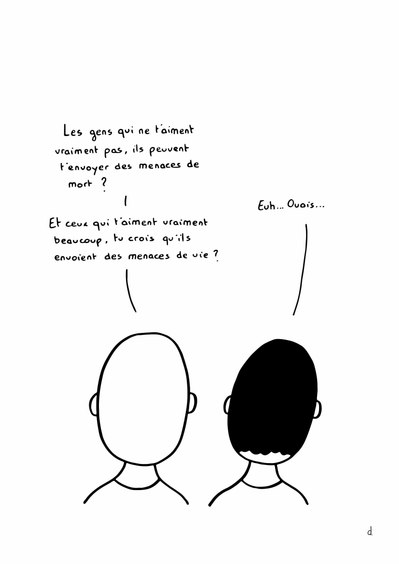 Illustration de David Décamps alias Deydai représentant deux personnages discutant de la vie.