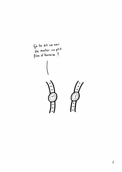 Illustration de David Décamps alias Deydai représentant deux montres qui discutent.