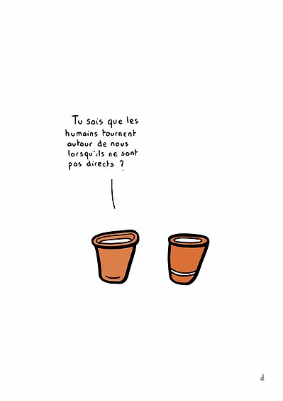 Illustration de David Décamps alias Deydai représentant deux pots de plantes qui discutent.