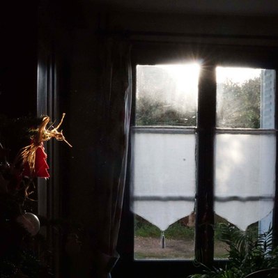 Street photography in colors of the french street photographer David Décamps representing a christmas decoration in the sun light.