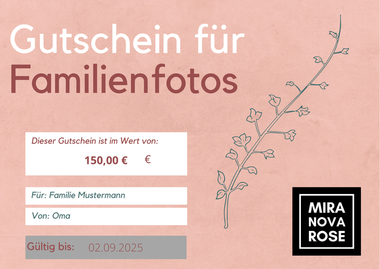 Gutschein Muster für Familienfotos in Kiel.