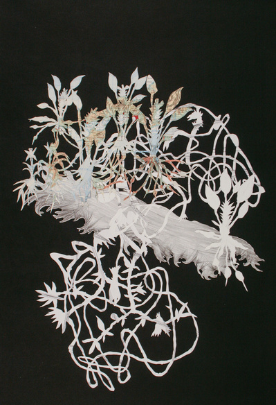 Zing of the Zingebar (ginger root),
Cut paper 
16"w x 23 3/4"h framed 