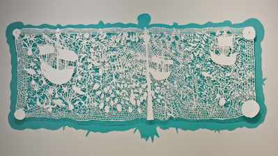 Manifest Destiny, 
Cut paper 
109"w x 42 1/2"h unframed (we can advise framing options)