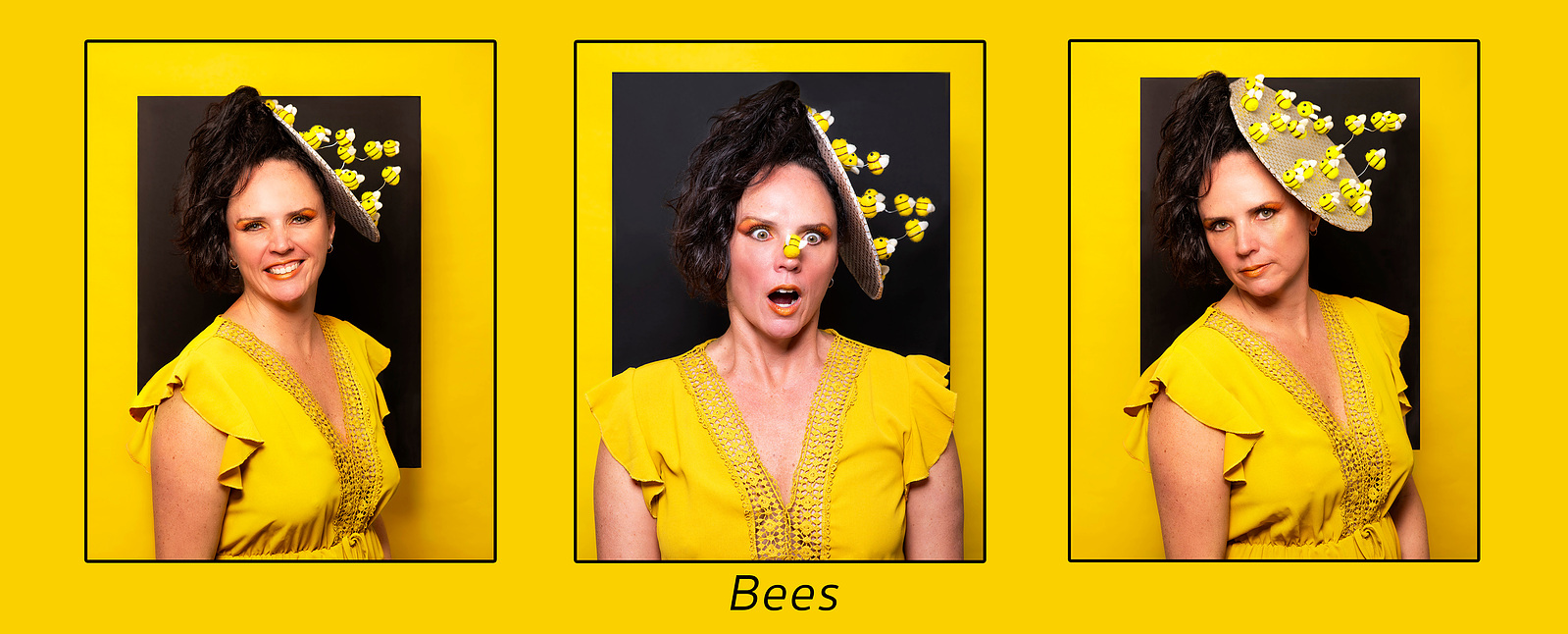 A women wears a Bee hat for a photography project by Dark Light Portrait Studios in Williamsburg, VA